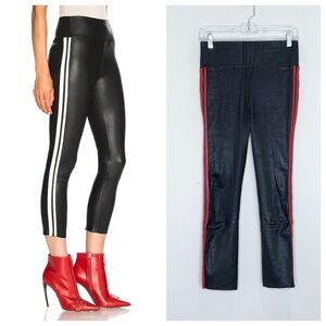 SPRWMN Athletic Stripe Capri Leather Leggings (Sz S) High Rise Crop Black Red